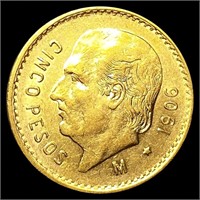 1906 Mexico .1206oz Gold 5 Pesos CLOSELY