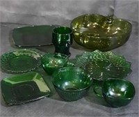 Assortment of Green Glassware