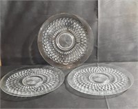 3 Diamond Point Clear Glass Fancy Serving Platters