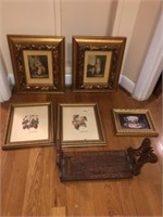 (5) Decorator Pictures & Carved Book Stand