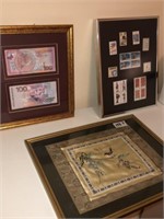 Framed Collector Stamps & Silk