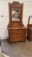 Vintage Solid Wood 3 Drawer Dresser With Mirror 75