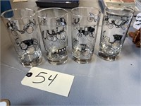 LOT OF 4 MATCHING GLASSES WITH BUGGYS