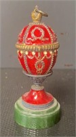 Red Faberge Sterling Enameled Egg Pendant
