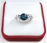 Sterling Single Cut Blue Sapphire Ring
