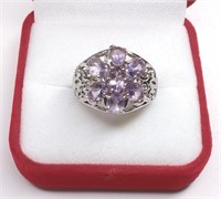 Sterling Light Purple Amethyst Floral Ring