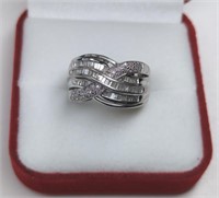 Sterling Criss Cross White Sapphire Ring