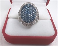 Sterling Blue Diamond Cluster Braid Ring