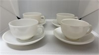 4 Milk Glass Cups & Saucers