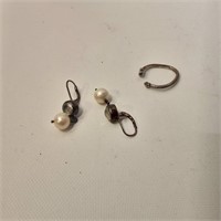 Pearl earrings and sterling ring