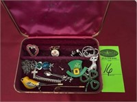 Jewelry Box w/Necklace, Straight Pins, Brooch Pins