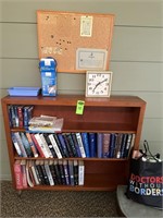 3 Tier Wood Book Shelf w/ Books, Clock & Corkboard