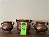 3qty Copper Decoration Pots