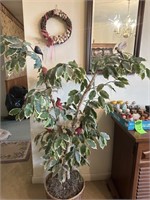 Artificial Tree & Beveled Wall Mirror