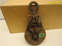 ANTIQUE PULLEY WITH CAST IRON HANGER