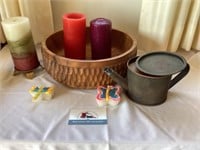 Wooden bowl and candles