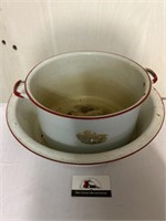 Red and white enamel pans