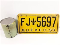 Plaque d'immatriculation vintage Québec 1959