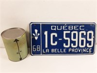 Plaque d'immatriculation vintage Québec 1968