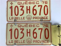 2 Plaques d'immatriculation du Québec 1975-76