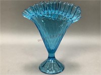 Capri Blue Pressed Glass Fan Vase
