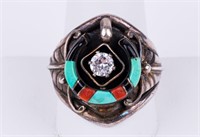 Native American Sterling Coral Turquoise Ring