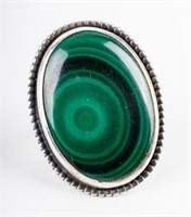 Native American Malachite Signed Sterling Ring