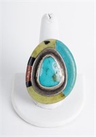 Native American Silver Turquoise Inlaid Ring