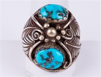 Early Signed Silver Turquoise Navajo Ring
