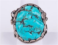 Early Native Am. Silver Signed Turquoise Ring