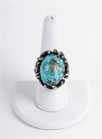 Early Native Am. Silver Nugget Turquoise Ring