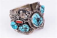 Early Signed Navajo Silver Turquoise Bracelet
