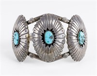 Native Am. Silver Signed Turquoise Bracelet