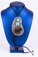 Native Am. Sterling Bear Claw Turquoise Bolo