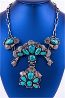 Rare Early Native Am. Silver Turquoise Necklace