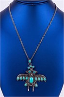 Taxco Turquoise Eagle Silver Pendant Necklace