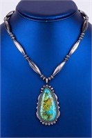 Early Native Am. Silver Turquoise Necklace
