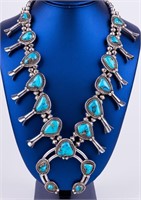 N.A. Sterling Squash Blossom Turquoise Necklace