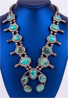 N.A. Silver Turquoise Squash Blossom Necklace