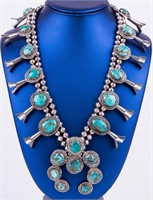 Turquoise N.A. Sterling Squash Blossom Necklace