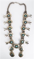 Native Am Ster. Turquoise Squash Blossom Necklace
