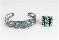 Sterling Silver Opal Bracelet & Turquoise Ring