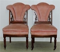 Pair of Antique Victorian Pink Padded Chairs