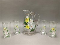 Hand Painted Pitcher and Glasses