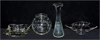 4pc Cornflower Crystal Vases & Dishes