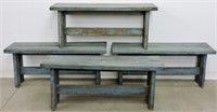 4pc Wood Distressed Blue Benches