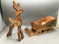 Wooden Reindeer and Sleigh