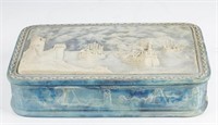 Carved Blue Incolay Jewelry Box