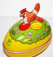 J.Chein & Co. Tin Litho Egg w/ Chicken Topper 5"L