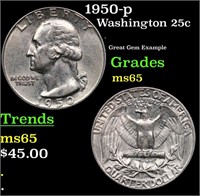1950-p Washington Quarter 25c Grades GEM Unc
